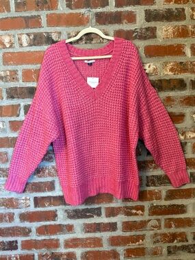 S58 - American Eagle Outfitters Pink V-Neck Chunky Knit Sweater